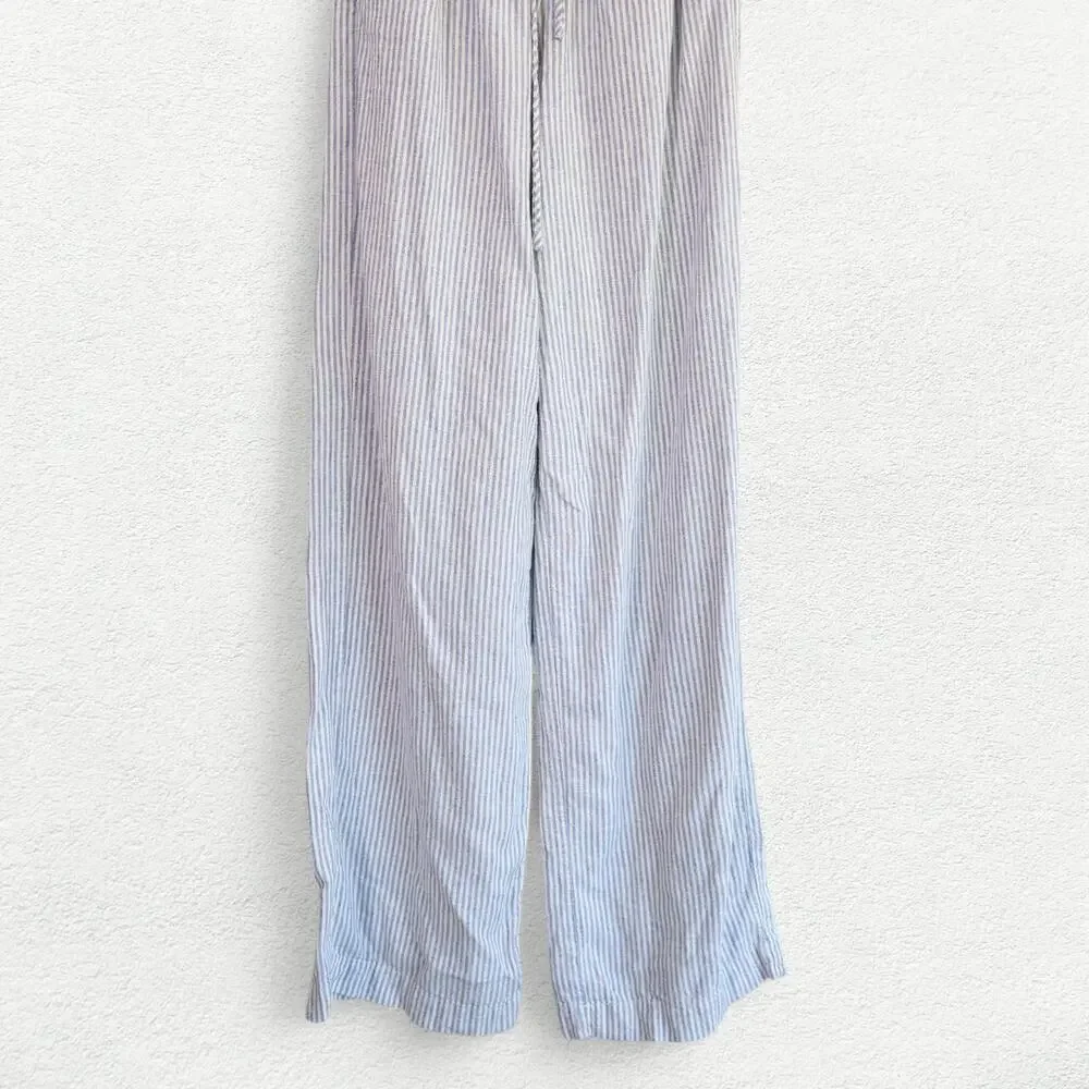 Cotton On Haven Linen Wide Leg Pant in Blue & White Stripes